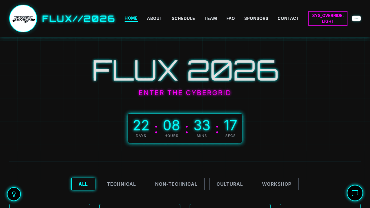 Screenshot of FLUX - Cyberpunk IT & Cultural Fest