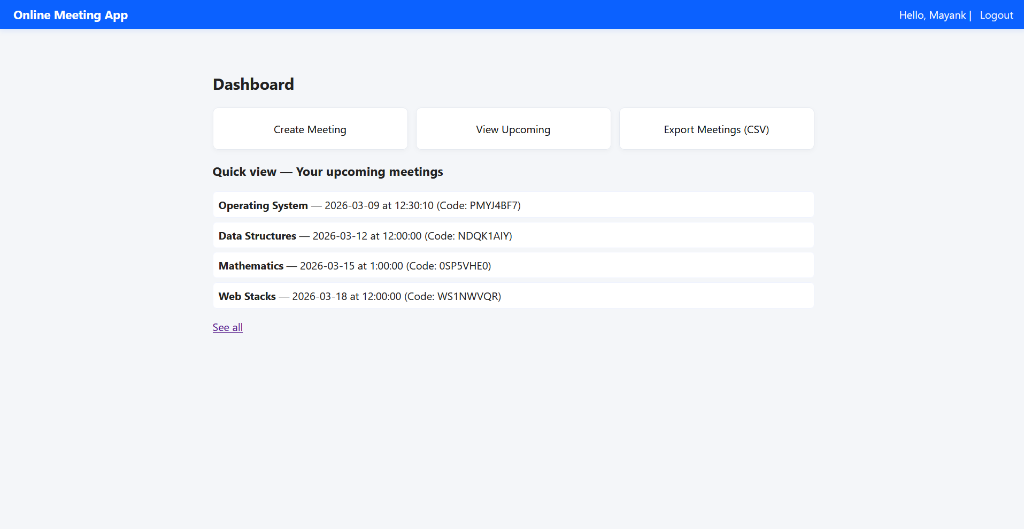 Screenshot of Online Meeting App